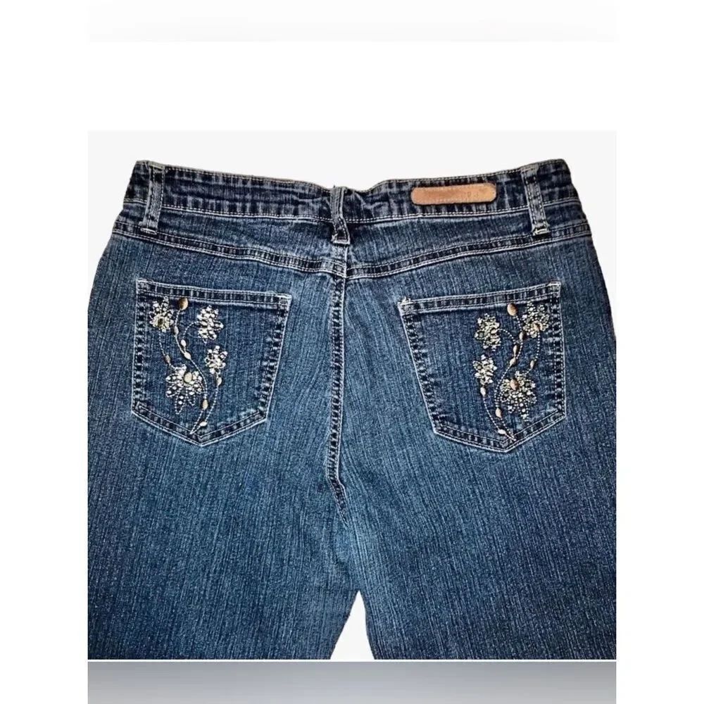 COS Jeans Embroidered Flare Cropped Jeans in Medium Blue Wash/Silver Women’s 8